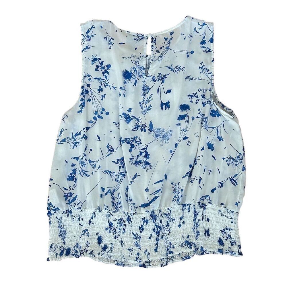 I.N.C. Women's 2XL Blue Floral Sleeveless Smocked Blouse Casual - Picture 4 of 4